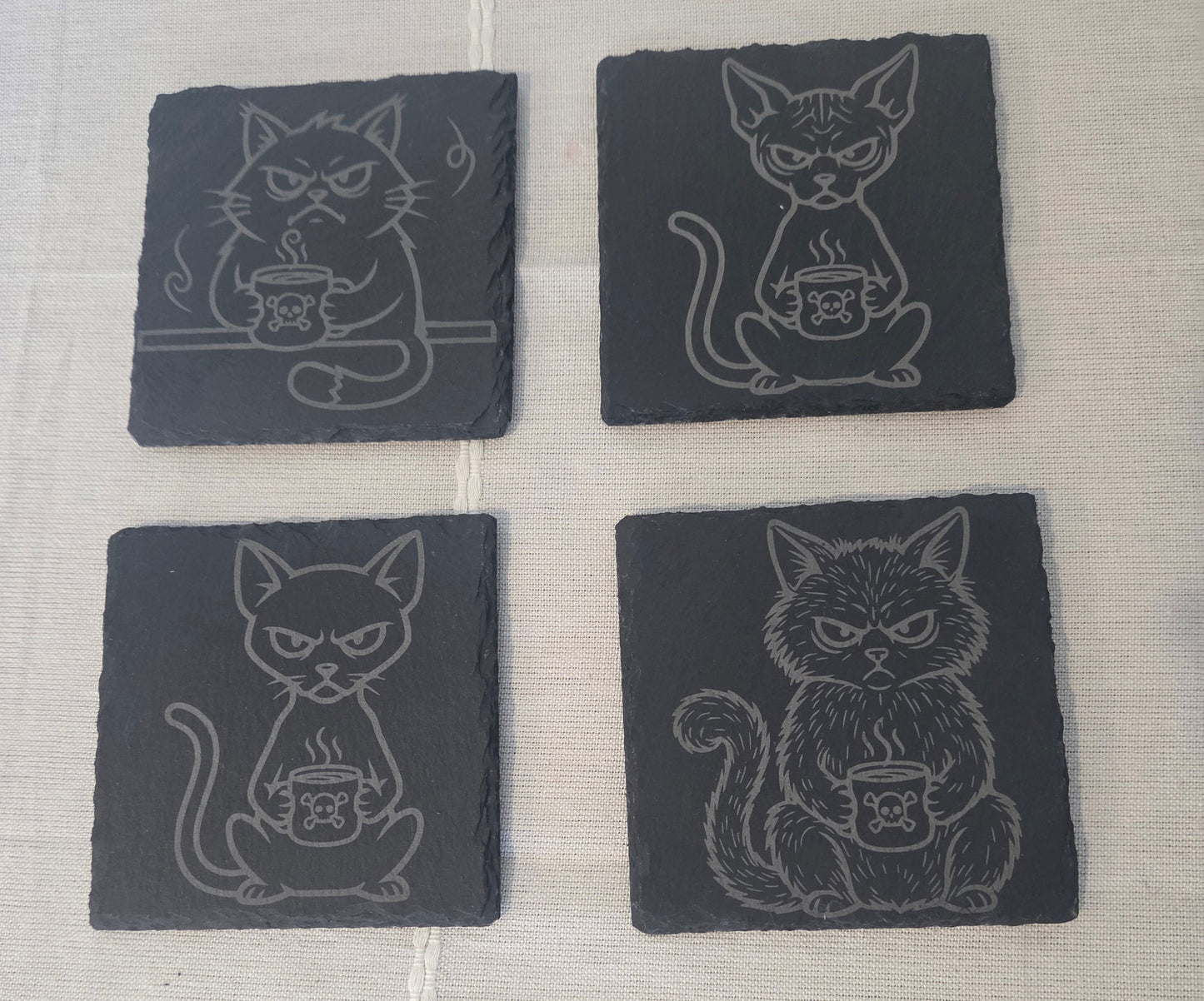 Grumpy cat slate coaster set, Funny slate coaster set, Gift for cat lovers, Laser engraved coaster set