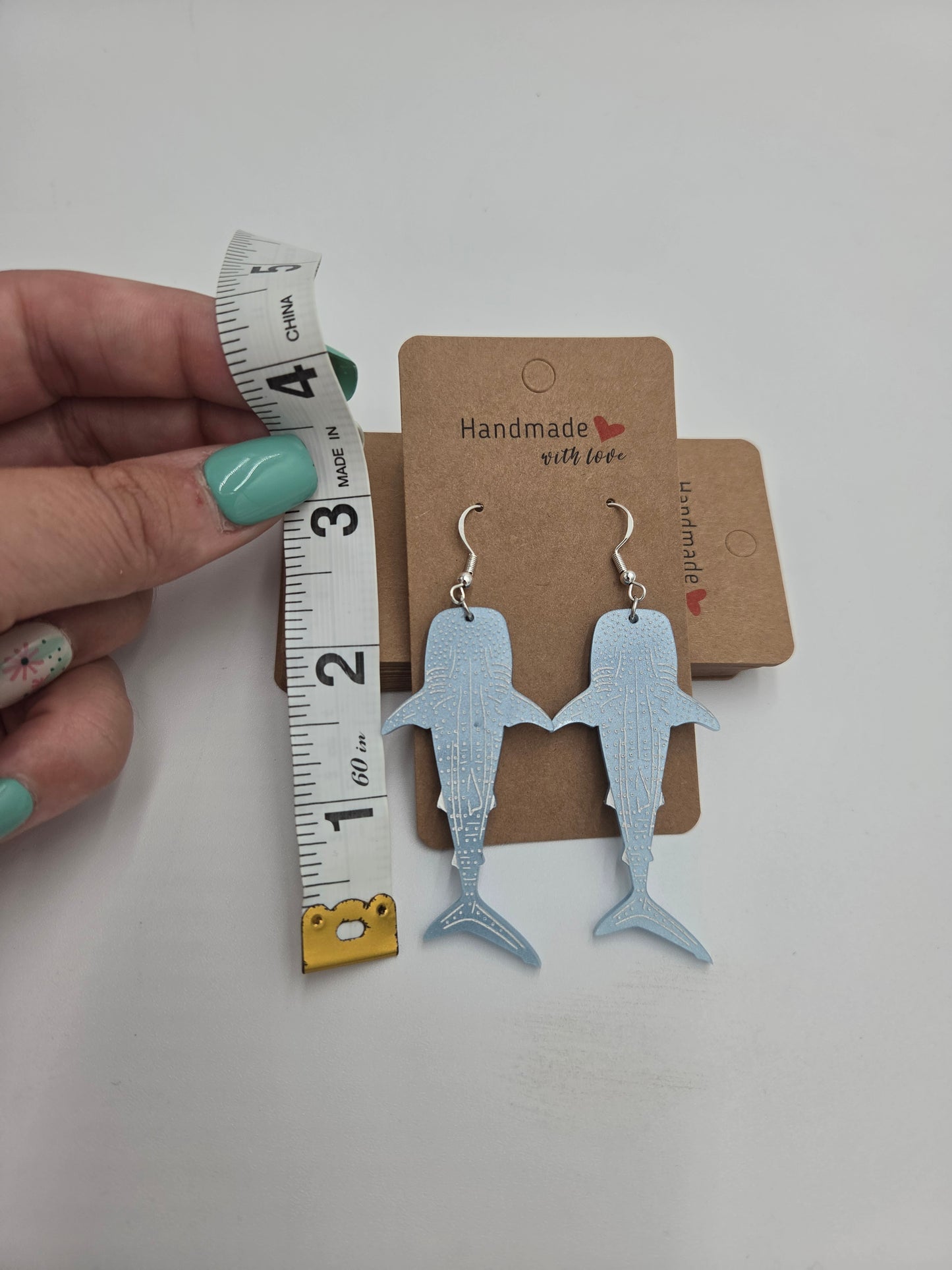 Whale Shark Acrylic Drop Earrings | Nautical Ocean Animal Jewelry | Lightweight Sea Creature Dangles