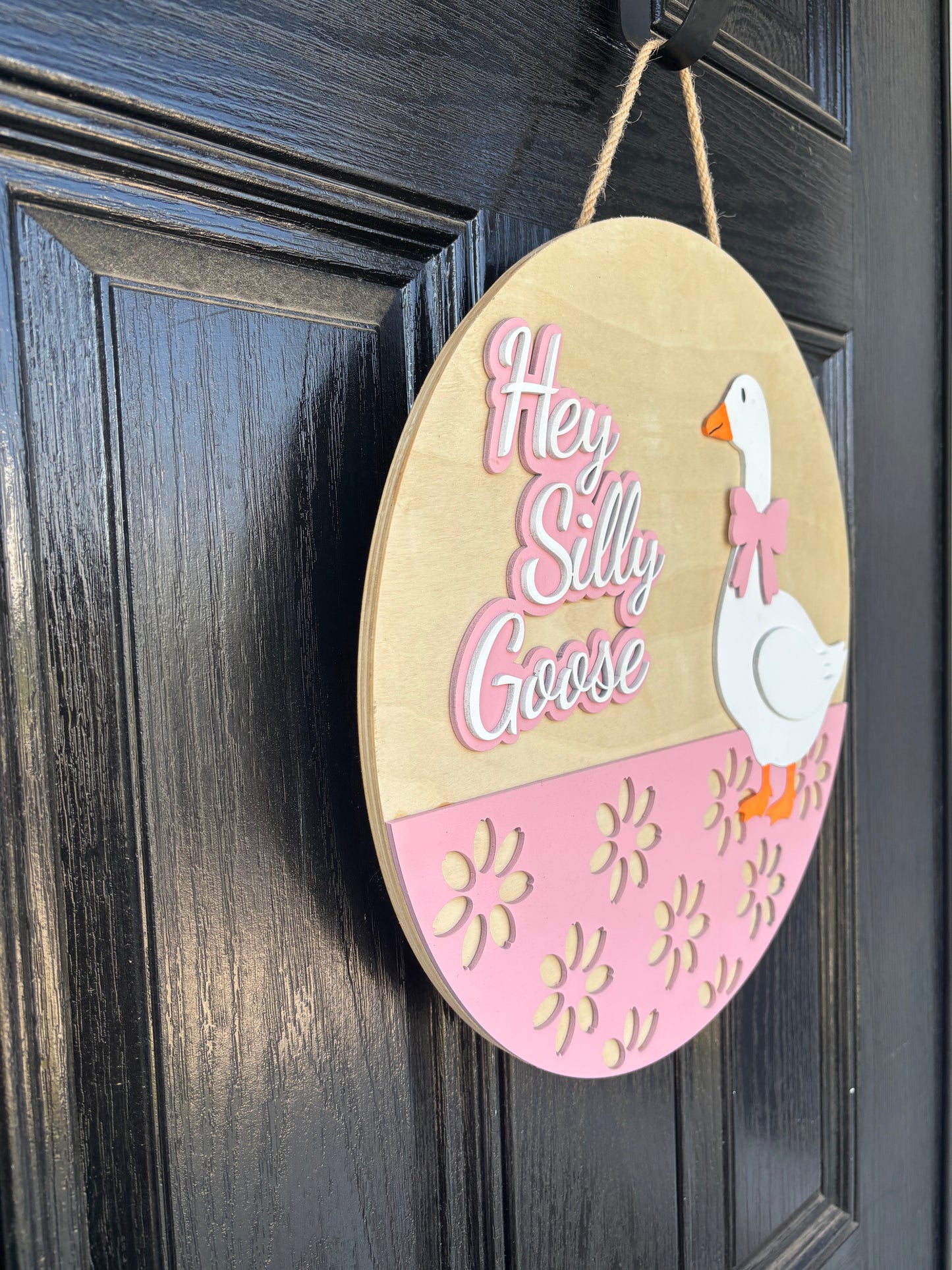 16" Silly Goose door hanger, 3D welcome door sign, Spring floral front door decor, Whimsical housewarming gift