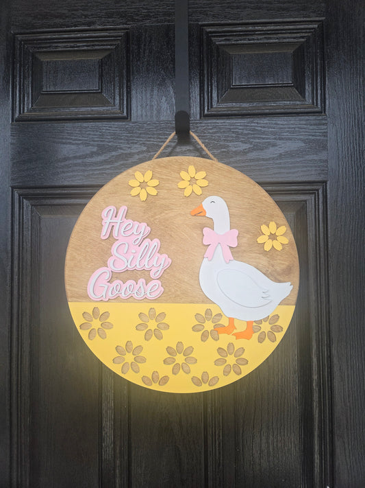 16" Silly Goose door hanger, 3D welcome door sign, Spring floral front door decor, Whimsical housewarming gift