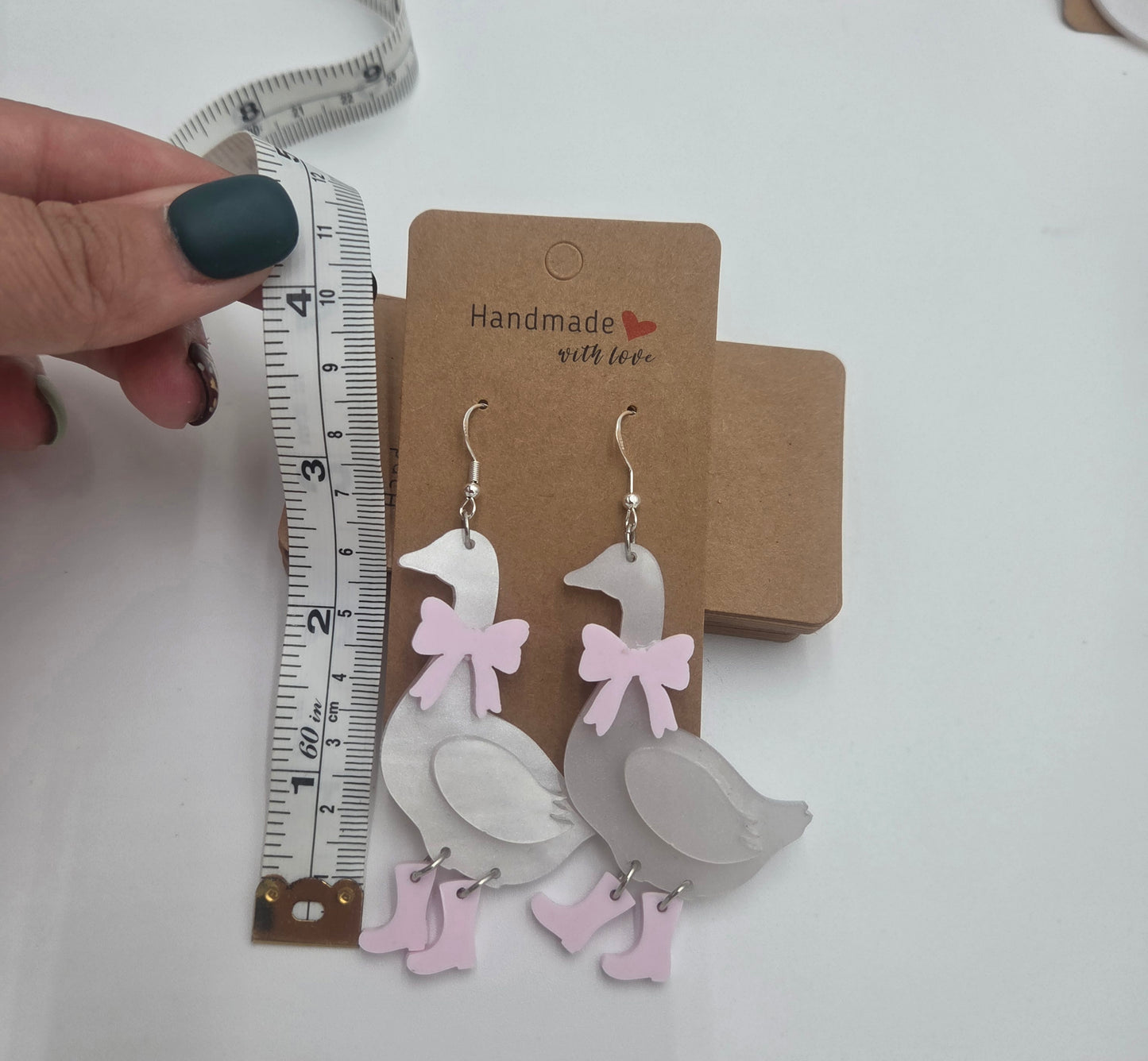 Silly Goose with Boots Earrings | Frosted Acrylic Dangles | Sterling Silver Hooks