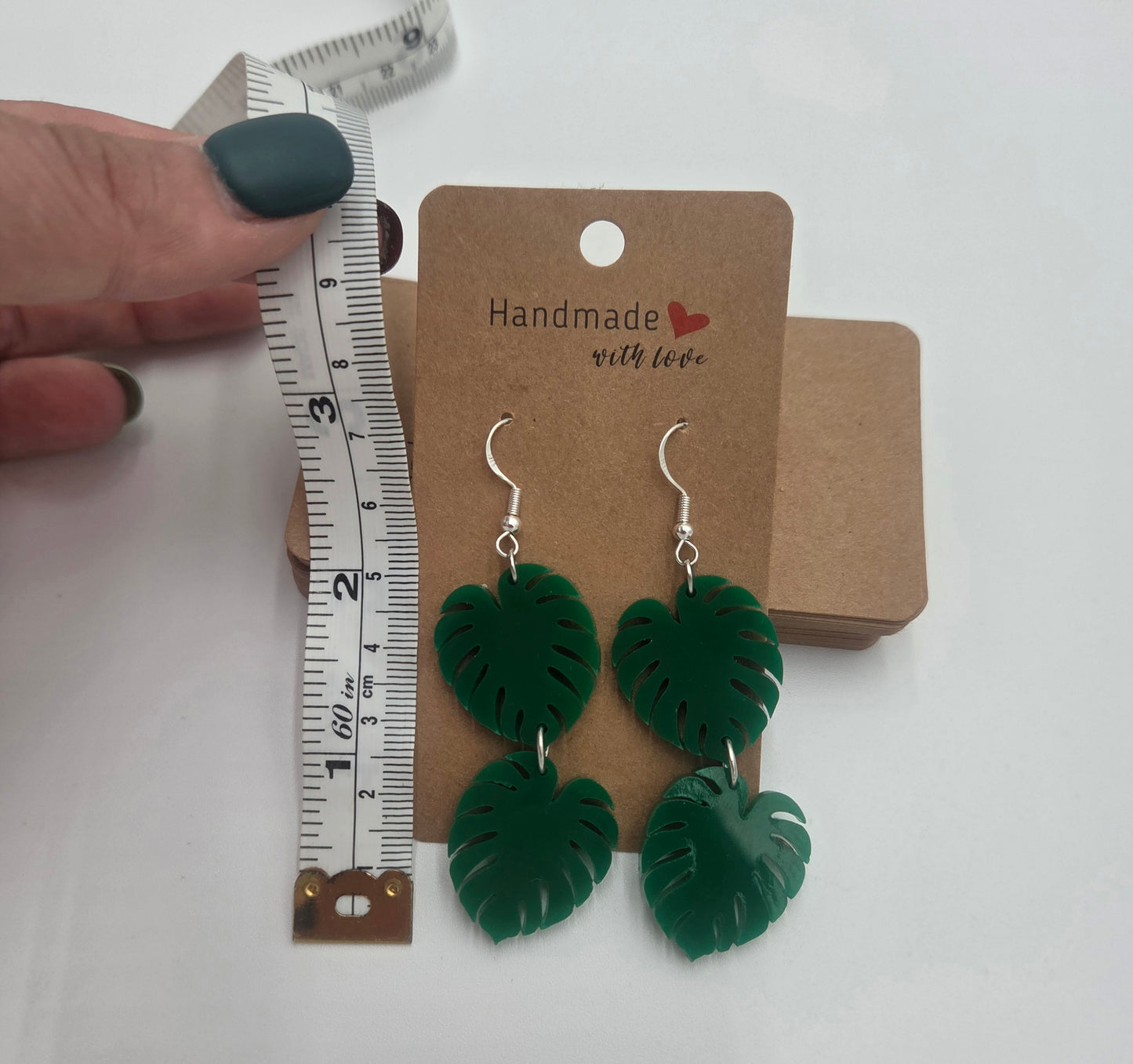 Monstera Leaf Earrings | Green Acrylic Dangles | Sterling Silver Plated Botanical Jewelry