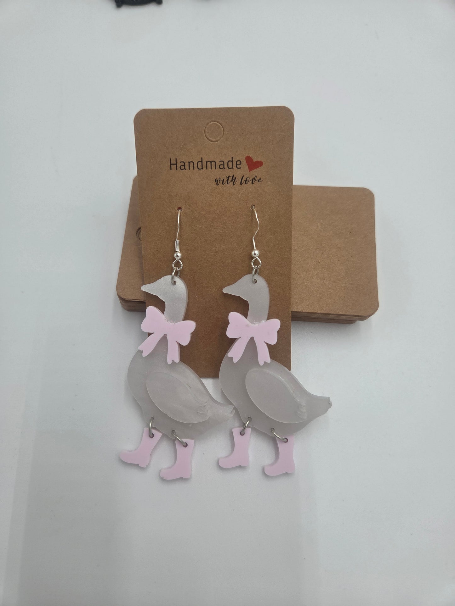 Silly Goose with Boots Earrings | Frosted Acrylic Dangles | Sterling Silver Hooks