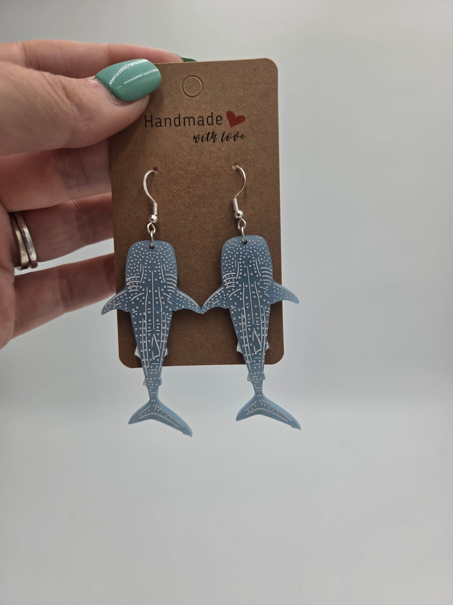 Whale Shark Acrylic Drop Earrings | Nautical Ocean Animal Jewelry | Lightweight Sea Creature Dangles