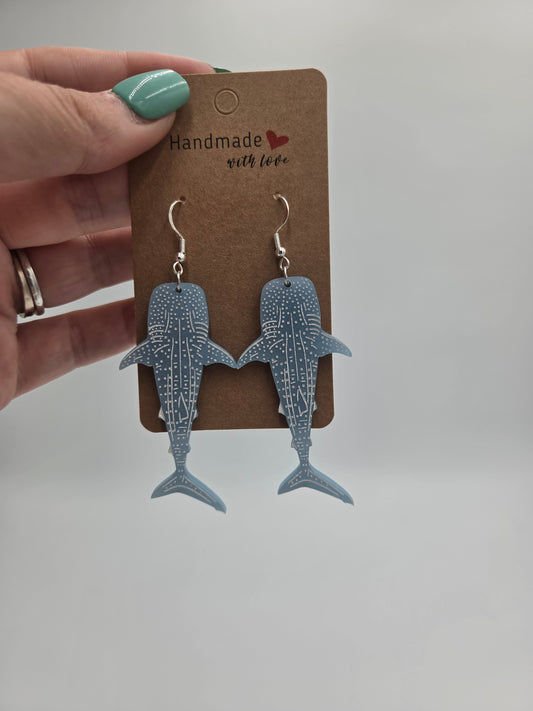 Whale Shark Acrylic Drop Earrings | Nautical Ocean Animal Jewelry | Lightweight Sea Creature Dangles