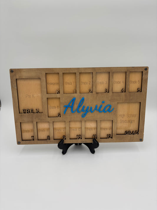 Personalized school picture frame, Wooden school days keepsake, Kindergarten to graduation picture frame, School keepsakes