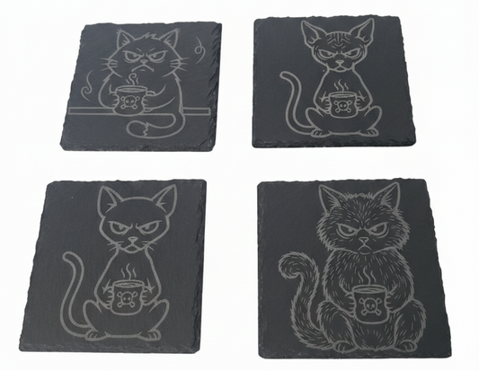 Grumpy cat slate coaster set, Funny slate coaster set, Gift for cat lovers, Laser engraved coaster set