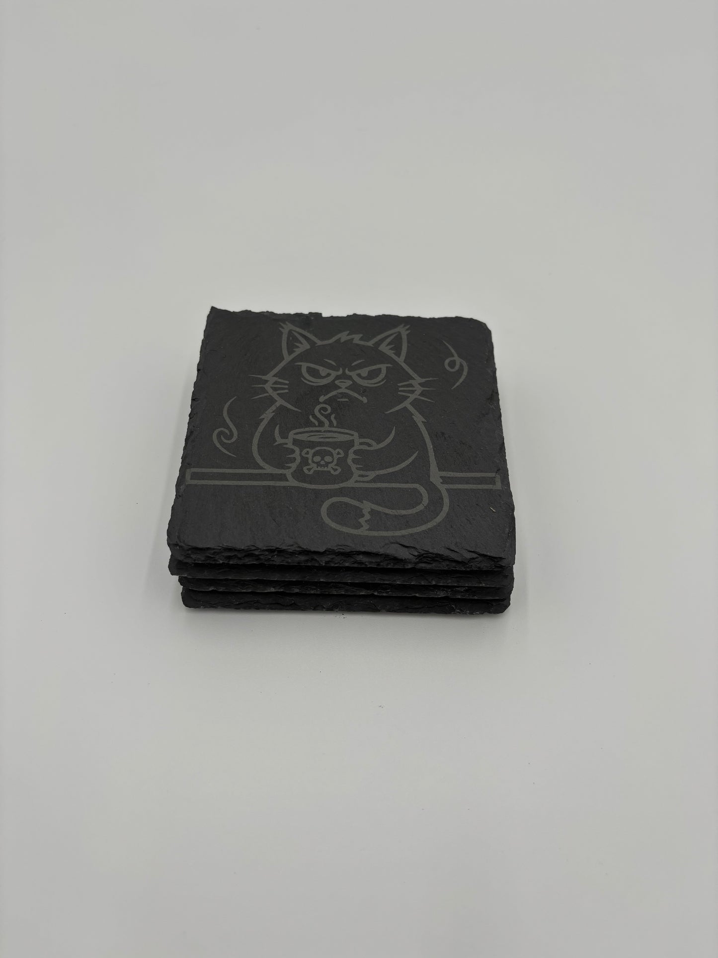 Grumpy cat slate coaster set, Funny slate coaster set, Gift for cat lovers, Laser engraved coaster set