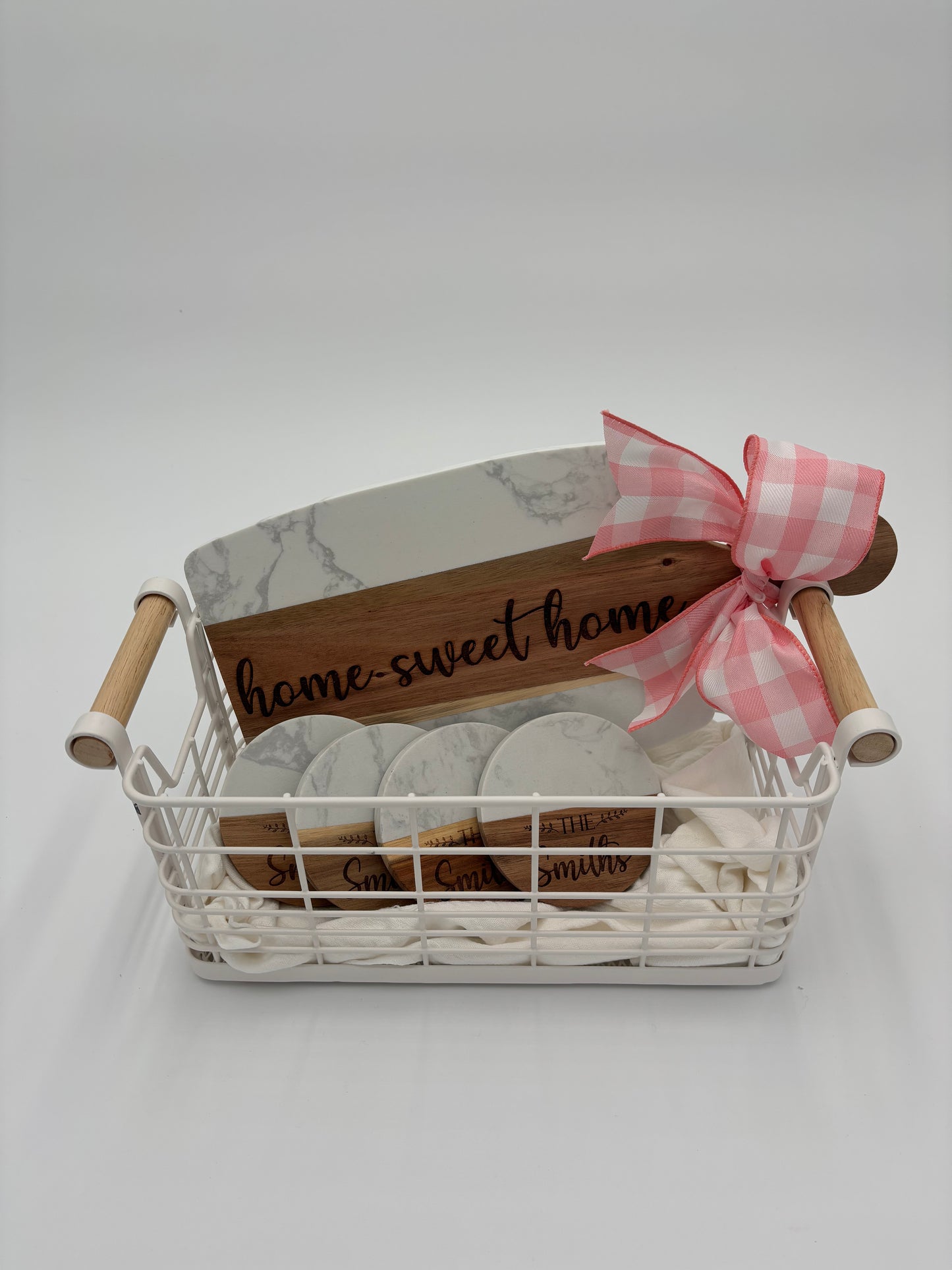 Personalized Marble and Wood Charcuterie Board Set, Custom Engraved Serving Board and Coaster Gift Set, Personalized Housewarming Gift