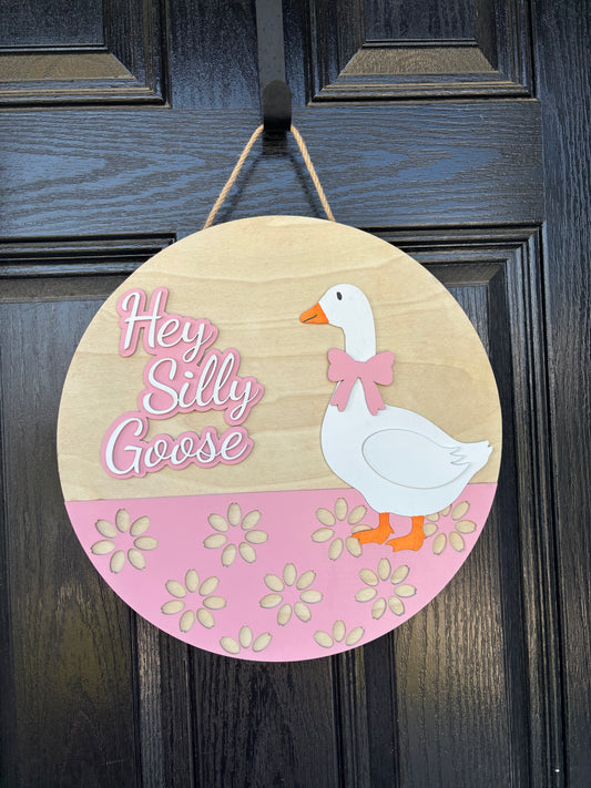 16" Silly Goose door hanger, 3D welcome door sign, Spring floral front door decor, Whimsical housewarming gift