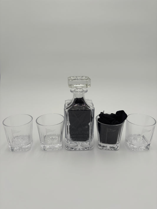 Custom Engraved Golf Decanter Set with 4 Whiskey Glasses | "Over Par and Under the Influence" | Personalized Groomsmen Gift | Luxury Golfers Barware Set