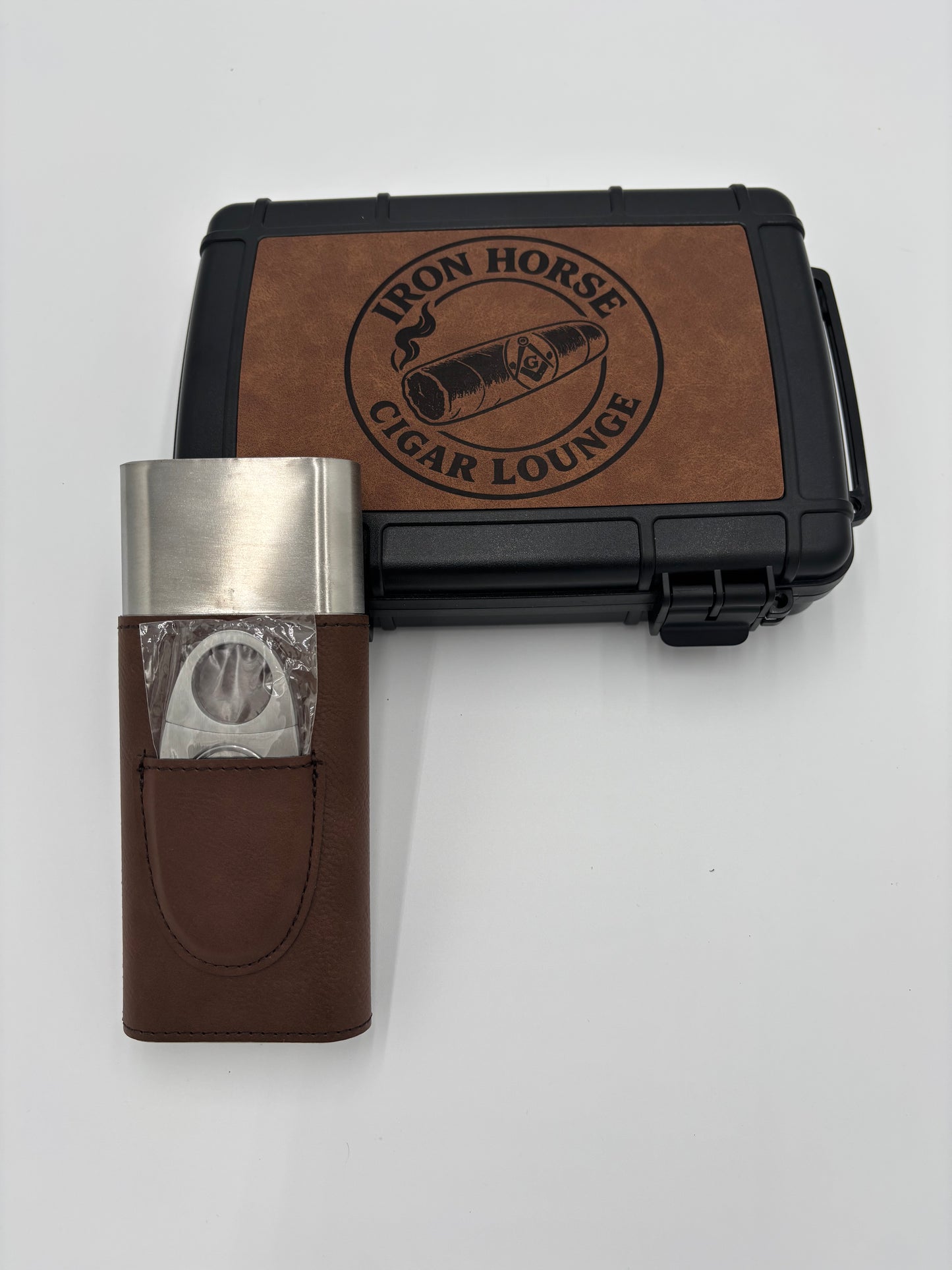 The Executive Cigar Set, Tactical Travel Humidor & Pocket Leatherette Case, Complete Cigar Gift Set, Personalized Hard Shell Humidor + Slim Pocket Case with Cutter