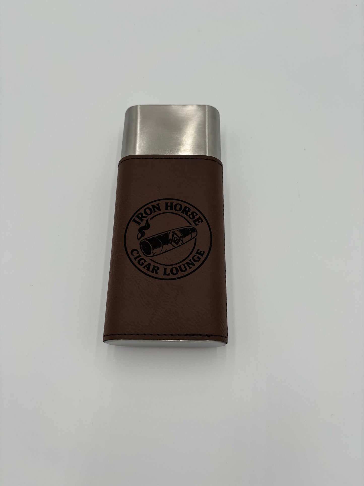 Custom Engraved 2-Piece Pocket Cigar Holder, Groomsmen & Anniversary Gift, Personalized Stainless Steel Cigar Case, Brown Leatherette Travel Humidor