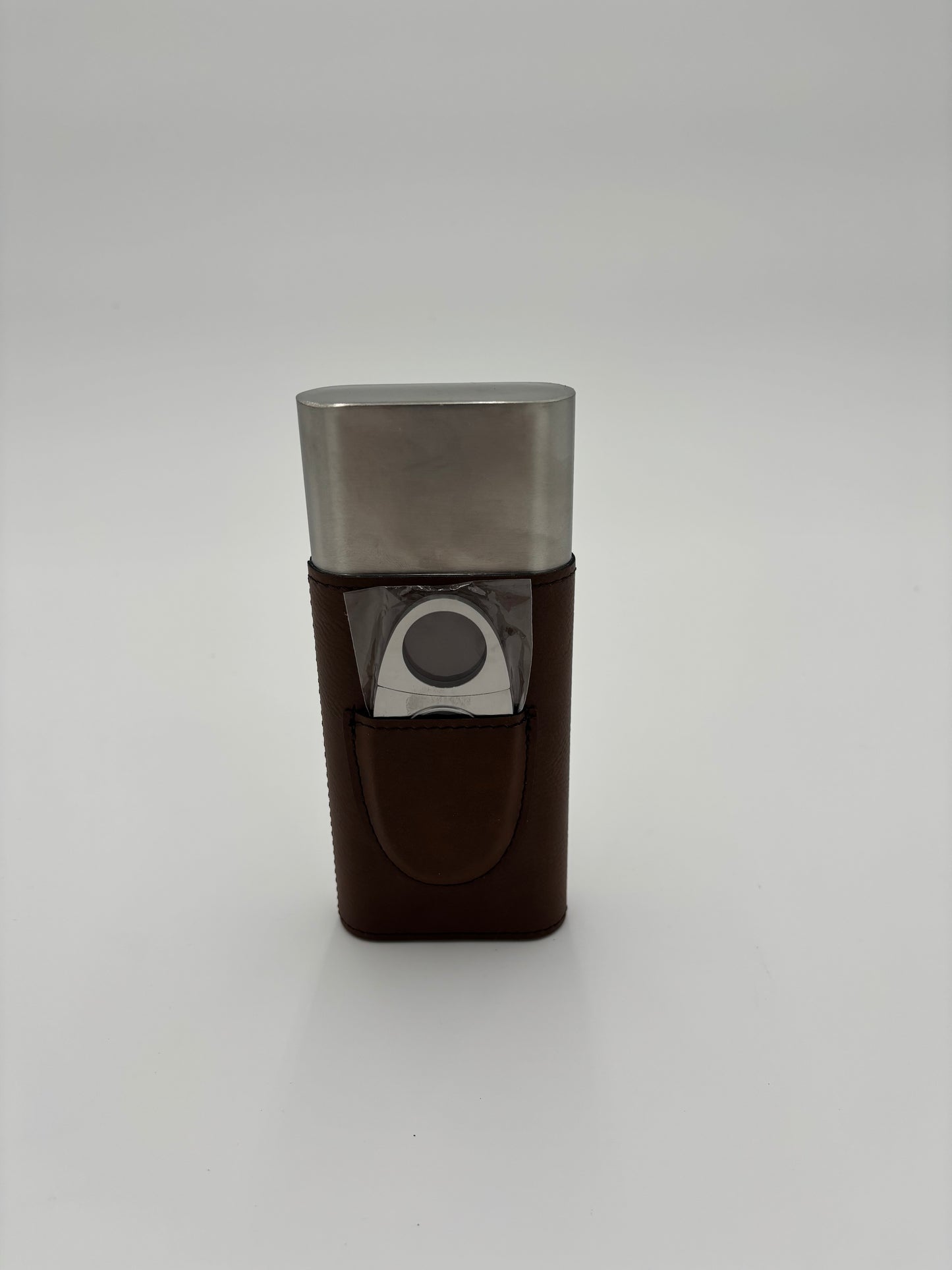 Custom Engraved 2-Piece Pocket Cigar Holder, Groomsmen & Anniversary Gift, Personalized Stainless Steel Cigar Case, Brown Leatherette Travel Humidor