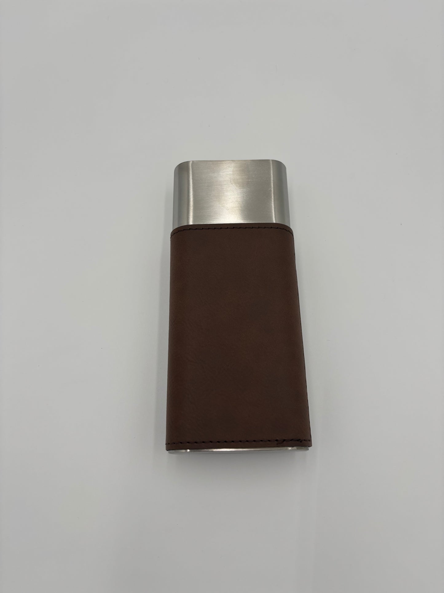 Custom Engraved 2-Piece Pocket Cigar Holder, Groomsmen & Anniversary Gift, Personalized Stainless Steel Cigar Case, Brown Leatherette Travel Humidor