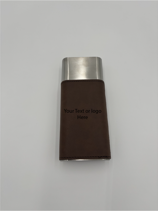 Custom Engraved 2-Piece Pocket Cigar Holder, Groomsmen & Anniversary Gift, Personalized Stainless Steel Cigar Case, Brown Leatherette Travel Humidor