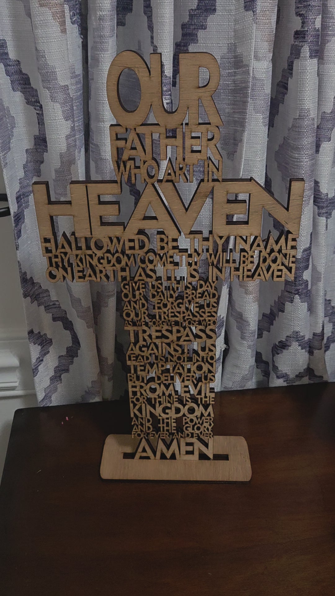 Lord's prayer wooden cross, Crafted religious art, Religious